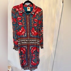 FARM Rio Floral Red and Green Maxi Dress EUC